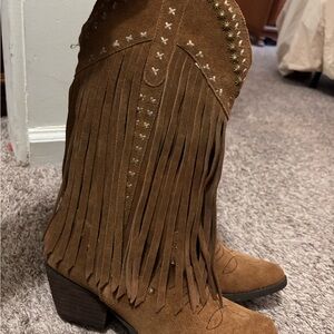 Brown Fringe Western Boots
